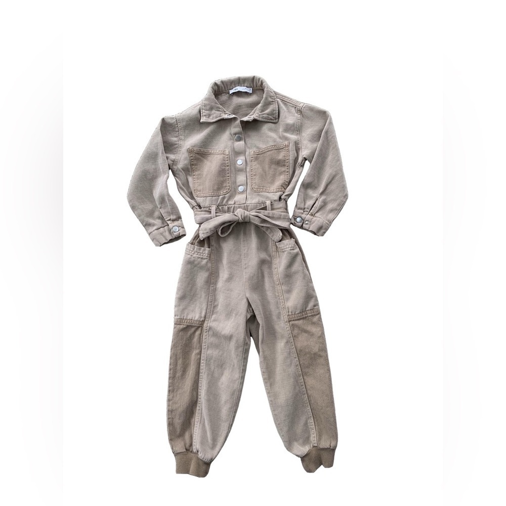 Zara Size 6 Cuffed Combination Tan Denim Jumpsuit